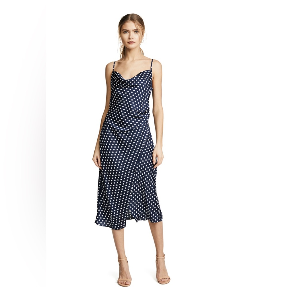 EUC re:named Cowlneck Navy Dress and White Polka Dot Dress